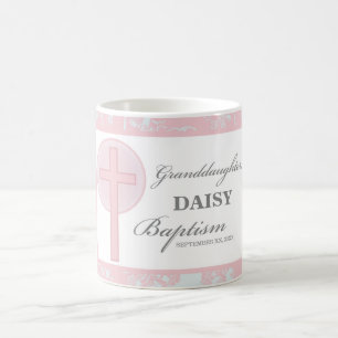 Mug Baptême Petite-fille Dentelle rose Personnalisée