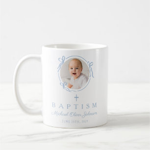 Mug Baptême photo élégant bébé garçon bleu