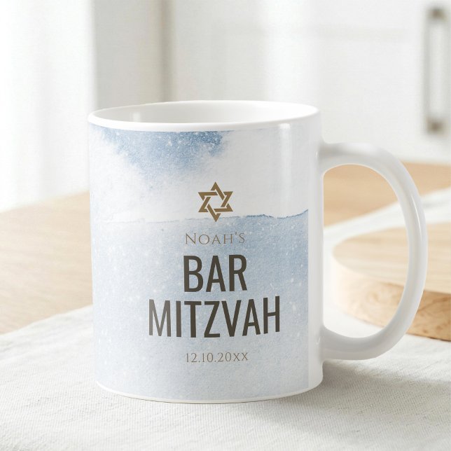 Mug Bar Mitzvah Aquarelle Bleu Poussiéreux (Dusty Blue Watercolor Bar Mitzvah Coffee Mug)