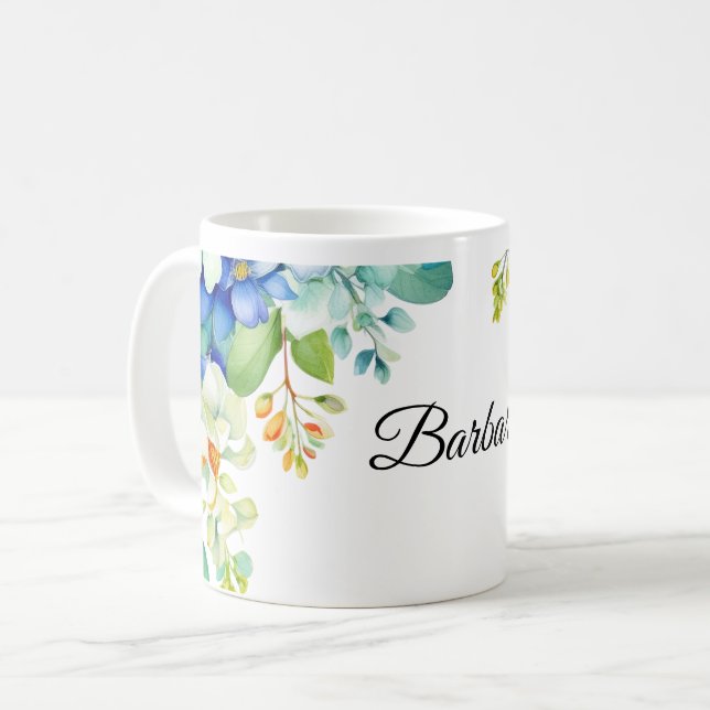 Mug Barbara texte orné de fleurs printanières (Devant gauche)