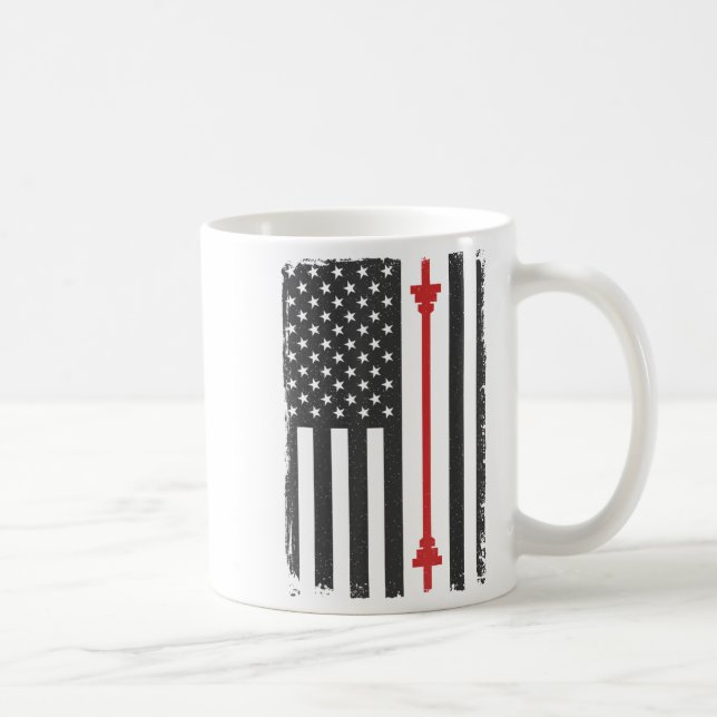 Mug Barbell American Flag Gym Workout Tee Usa Motivati (Droite)