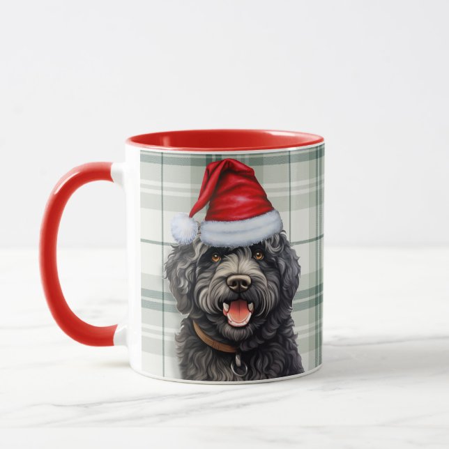 Mug Barbet Chien vacances Vert Plaid Noël (Gauche)
