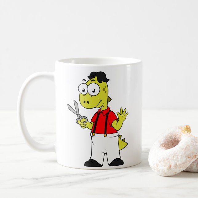 Mug Barbier À Rex Tyrannosaurus Avec Ciseaux. (Avec donut)
