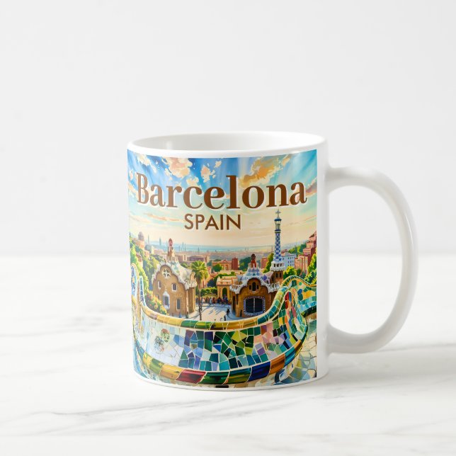 Mug Barcelone Espagne aquarelle personnalisée Parc Gue (Droite)