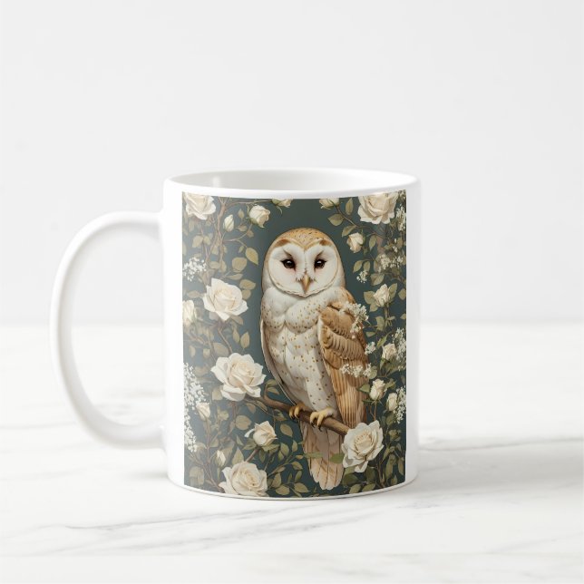 Mug Barn Owl Et White Roses William Morris Inspiré (Gauche)