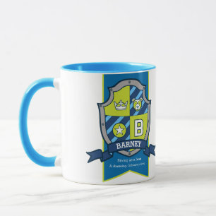 Mug Barney lettre B crête bleu vert nom signifiant muq