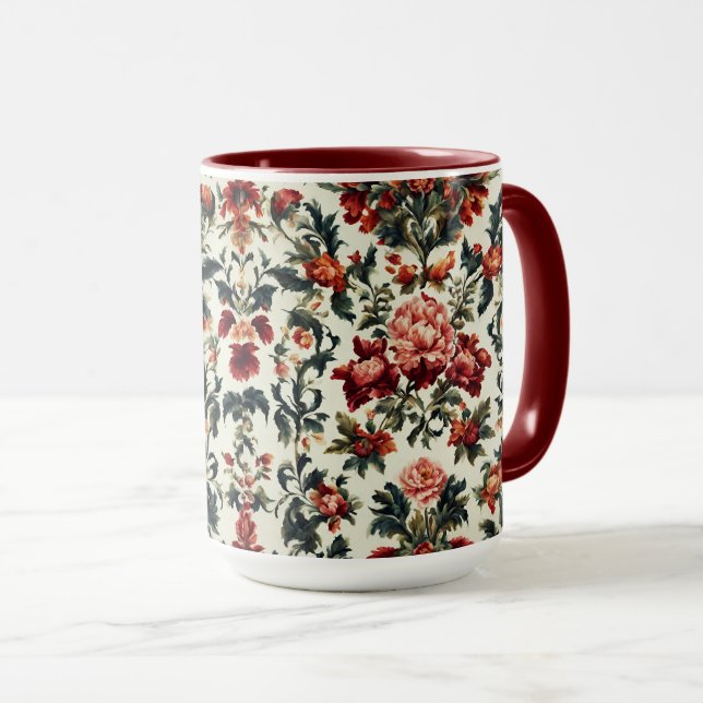 Mug baroque italien. Fleurs et Feuilles chics (Devant droit)