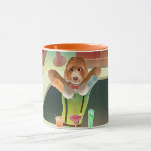 Mug Bartending Dog in Retro Bar