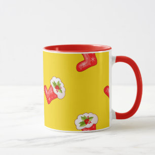 Mug Bas rouges de Noël sur Jaune