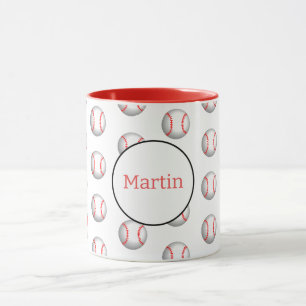 Mug Baseball blanc personnalisé couture rouge bicolore
