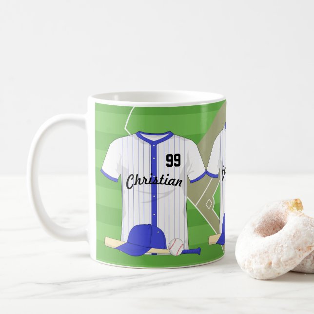 Mug Baseball bleu personnalisé (Avec donut)