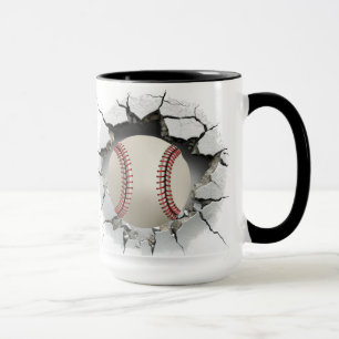 Mug Baseball passant par un trou dans un mur