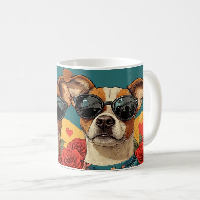 Mug Basenji avec roses du cœur pour la Saint-Valentin (Devant droit)