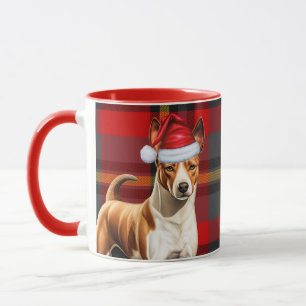 Mug Basenji Chien vacances Rouge et Vert Plaid Noël