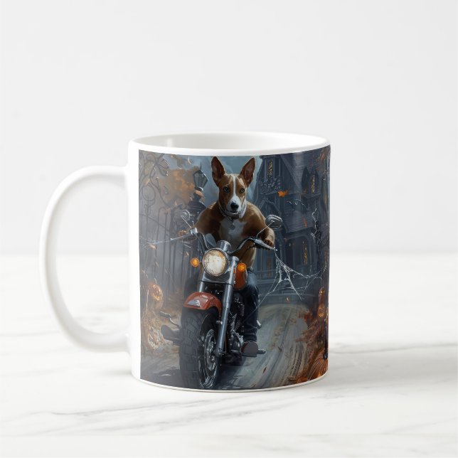Mug Basenji équitation moto Halloween effrayant (Gauche)
