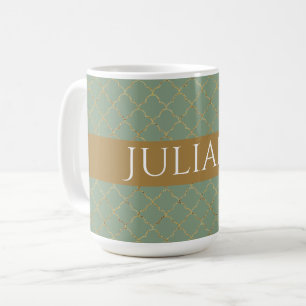 Mug Basil Green Gold Quatrefoil Personnalisé