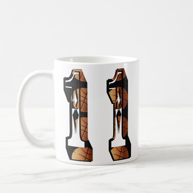 Mug Basket-Ball Orange Et Noir Numéro 11, (Gauche)