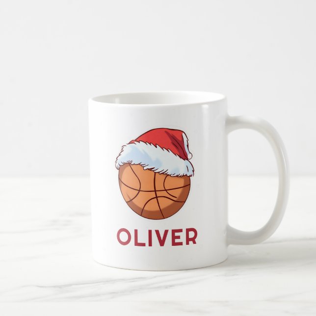 Mug Basketball Ball Red Santa Hat Name Christmas  (Droite)