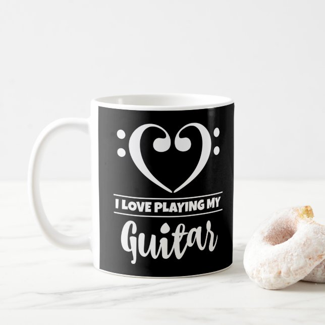 Mug Bass Clef Coeur J'Aime Jouer Ma Guitare (Avec donut)