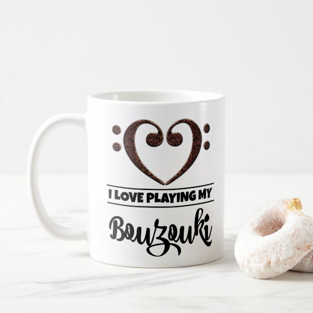 Mug Bass Clef Coeur J'Aime Jouer Mon Bouzouki (Avec donut)