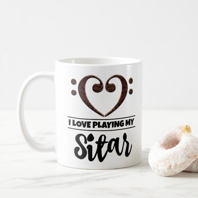 Mug Bass Clef Coeur J'Aime Jouer Mon Sitar (Avec donut)