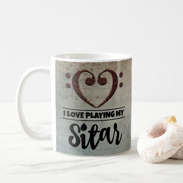 Mug Bass Clef Coeur Vintage feuille musique Sitar (Avec donut)