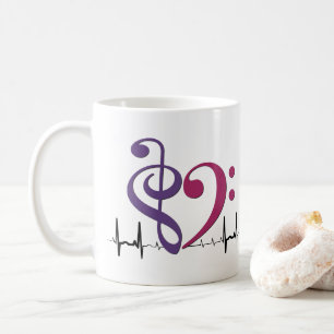 Mug Bass Clef Heart EKG Waves Purple & Mulberry