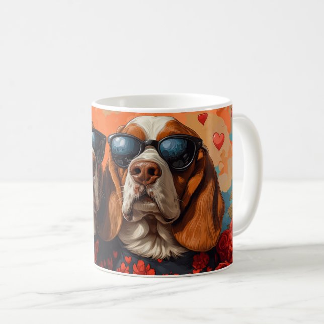 Mug Basset Hound avec coeur Roses Saint-Valentin (Devant droit)