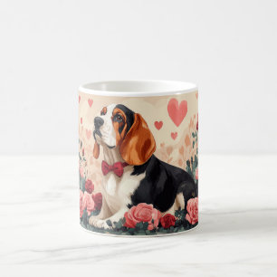 Mug Basset Hound avec des Roses - Saint-Valentin 