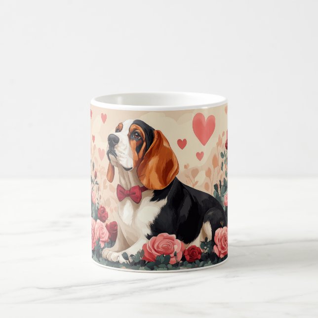 Mug Basset Hound avec des Roses - Saint-Valentin  (Centre)