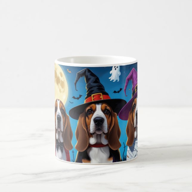 Mug Basset Hound Chiens Citrouille Halloween Funny (Centre)
