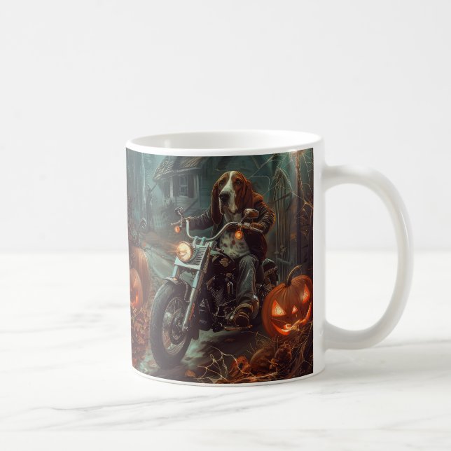 Mug Basset Hound équitation moto Halloween effrayant (Droite)