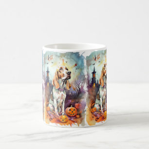 Mug Basset Hound Halloween avec citrouilles effrayant