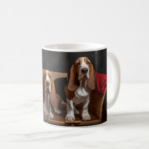 Mug Basset Hound Neigeux Traîneau Décor Noël