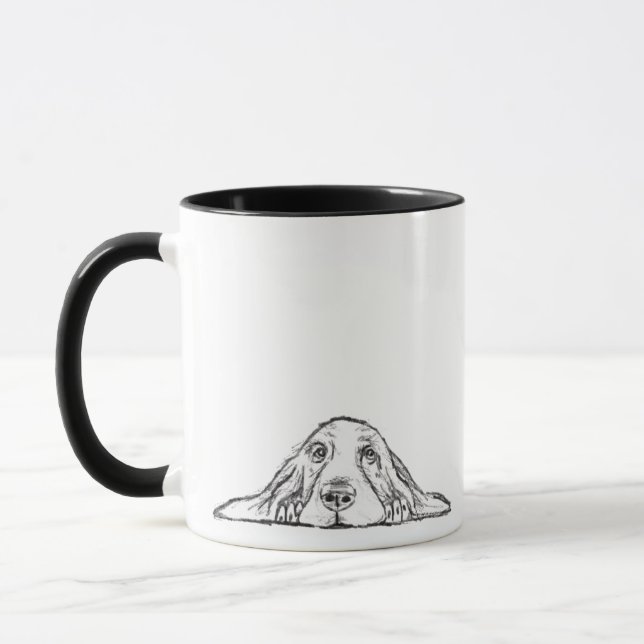 Mug basset hound noir blanc yeux de chiot simple  (Gauche)