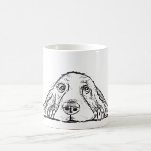 Mug basset hound noir blanc yeux de chiot simple  (Centre)