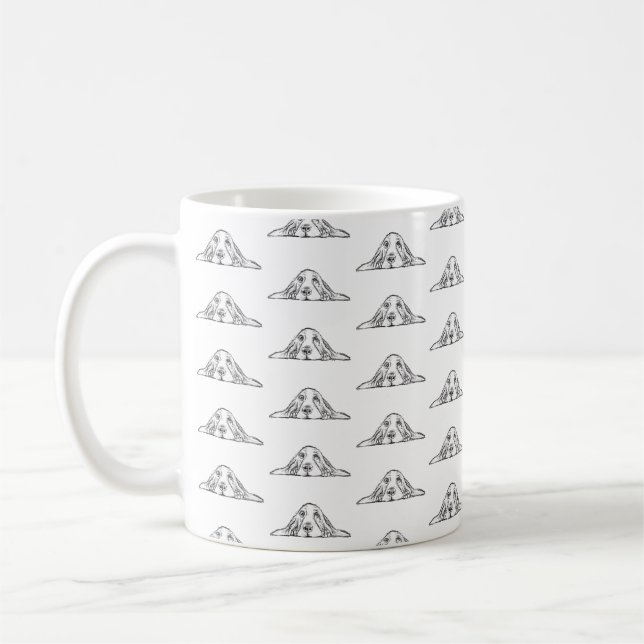 Mug basset hound noir blanc yeux de chiot simple  (Gauche)