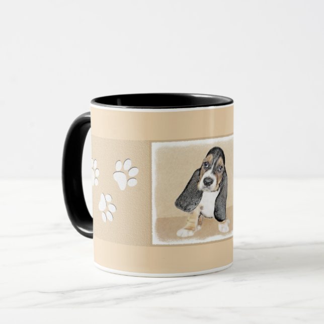 Mug Basset Hound Peinture Chiot - Art Chien original (Devant gauche)