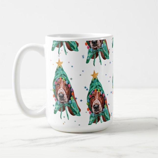 Mug Basset Hound race Chien Motif Stars Noël (Gauche)
