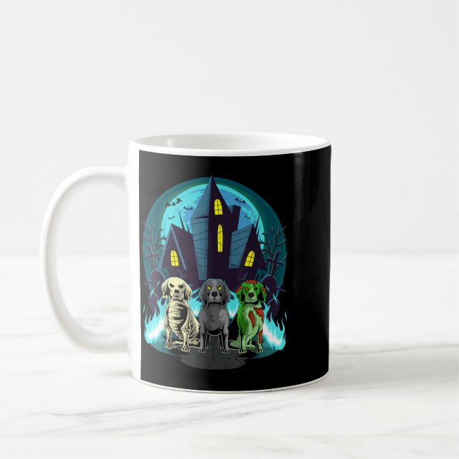Mug Bassets d'Halloween Zombie Squelette Noir Chien Be (Gauche)