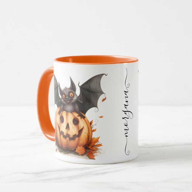 Mug Bat noir et café Citrouille Halloween original (Devant gauche)