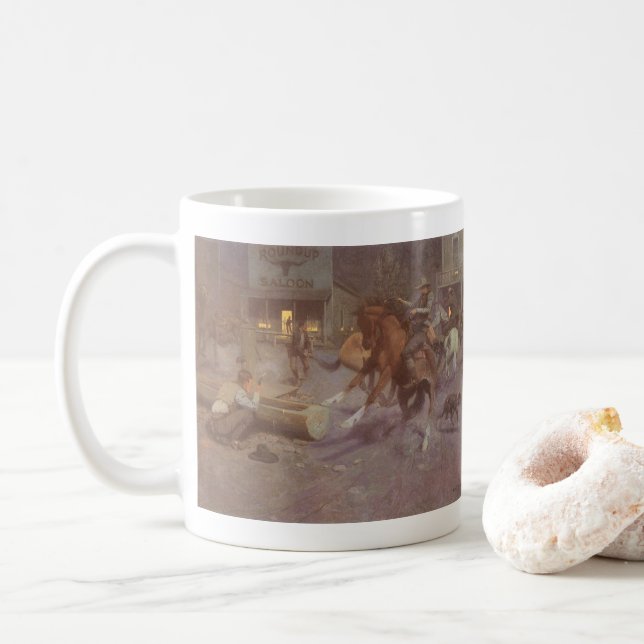 Mug Bataille au Roundup Saloon par Bill Gollings (Avec donut)