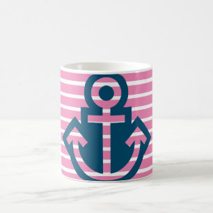 Mug Bataille d'Ancre à rayures roses Preppy Navy