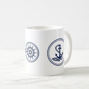 Mug Bataille de café maritime, Ancre bleue et roue du