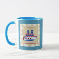 Bateau à vapeur avec hélice et cheminées bleues