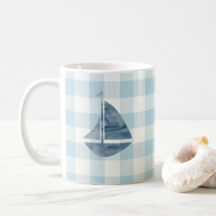 Mug Bateau à voile bleu En vichy Vérifier Motif café M