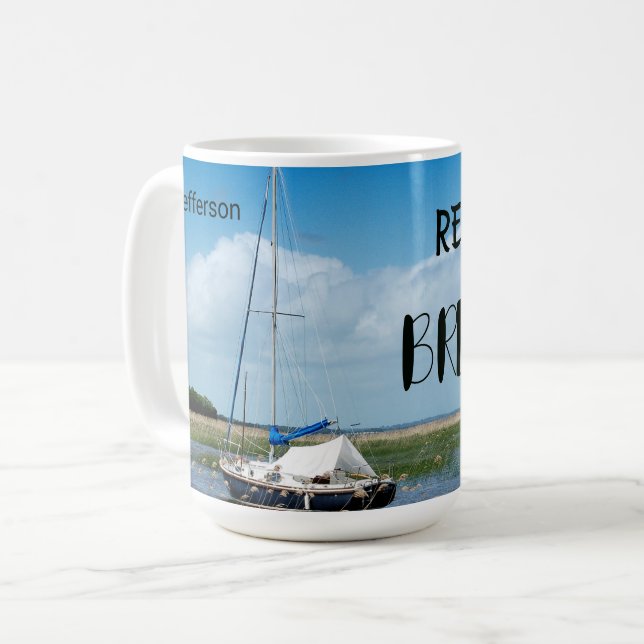Mug Bateau à voile Blue Sky personnalisé & Mer (Devant gauche)