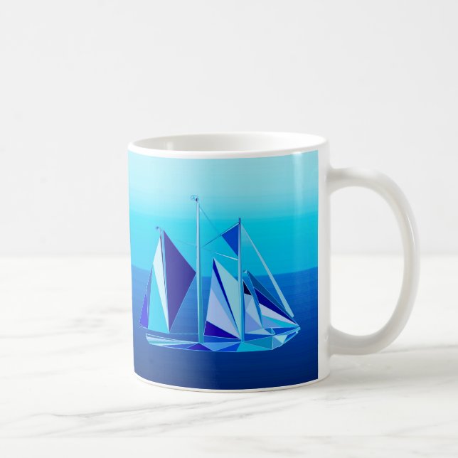 Mug Bateau à voile géométrique moderne / Yacht, bleu C (Droite)