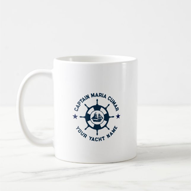 Mug Bateau bleu blanc Nautique Roue Bateau Vintage (Gauche)