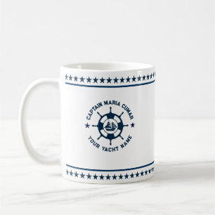 Mug Bateau bleu marine Roue nautique Étoiles bleues